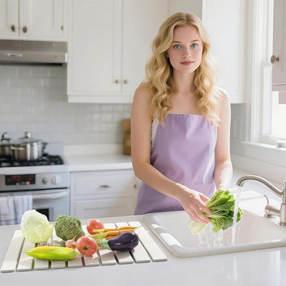 Large Stone Dish Drying Mat for Kitchen Counter,23.6''x15.3'' Foldable Quick Dry Stone Kitchen Mat,Eco-Friendly,Absorbent Diatomaceous Earth Mats for Dishes Bottles Cups Bathroom Any Countertop-White - Image 2