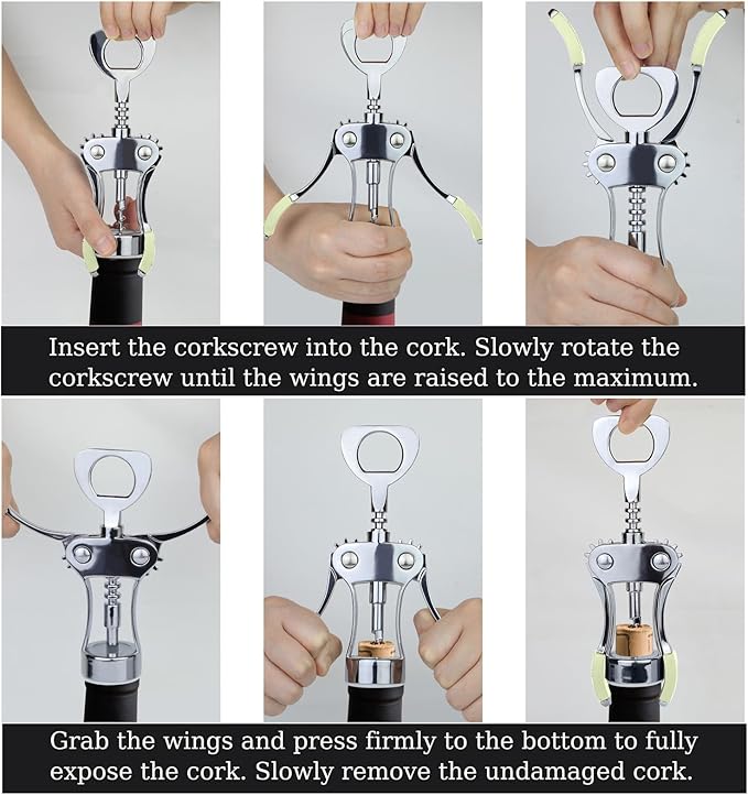 KORCCI Wine Opener, Heavy-Duty Zinc Alloy Wing Corkscrew, Premium Beer Bottle Opener, Multifunctional Wine Accessories with Ergonomic Handle and Sharp Screw, for Kitchen, Bar, Restaurant (GREEN) - Image 7