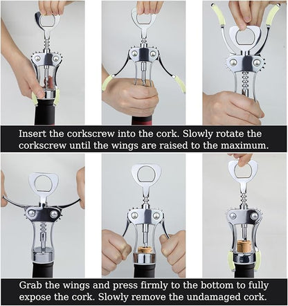 KORCCI Wine Opener, Heavy-Duty Zinc Alloy Wing Corkscrew, Premium Beer Bottle Opener, Multifunctional Wine Accessories with Ergonomic Handle and Sharp Screw, for Kitchen, Bar, Restaurant (GREEN) - Image 7