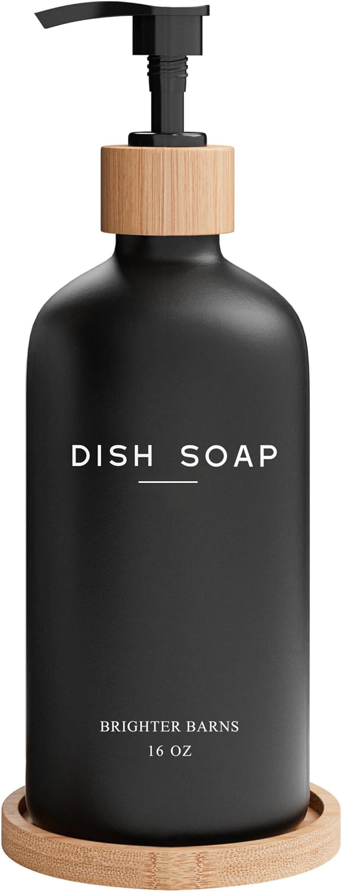 Black Glass Dish Soap Dispenser for Kitchen Sink by Brighter Barns - Modern Kitchen Soap Dispenser Set with Tray - Bamboo Bottle with Pump - Boho Home Decor, Modern Home Decor for Airbnb, Gift (Black) by BrighterBarns