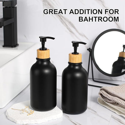 KASUNTING Black Soap Dispenser, 4 Pack Hand Soap Dispenser Bathroom with Bamboo Pump,17 Fl Oz Plastic Hand and Dish Dispenser Set for Kitchen, Refillable Liquid Soap and Lotion Dispensers Bottle - Image 6