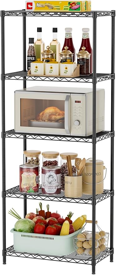 SINGAYE Shelf Wire Shelving Adjustable Storage Shelves Rack Standing Units for Kitchen Closet Laundry Bathroom Organizers Metal Pantry Narrow Mesh Gaps 12" D x 22" W x 59" H Black - Image 9