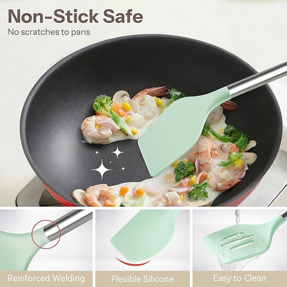 NCUE Silicone Cooking Utensils Set, 28 Pcs Kitchen Utensils Set 446°F Heat Resistant Spatula Set, Food Grade Silicone and Stainless Steel Handle Kitchen Gadgets for Nonstick Cookware BPA Free - Image 6