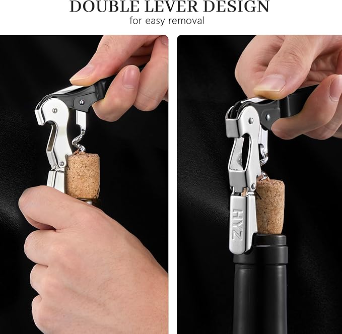HYZ 2-Pack Wine Opener Waiter Corkscrew, Professional Wine Key for Servers, Bartender, with Foil Cutter, Manual Wine Bottle Opener Double Hinged (Black) - Image 4