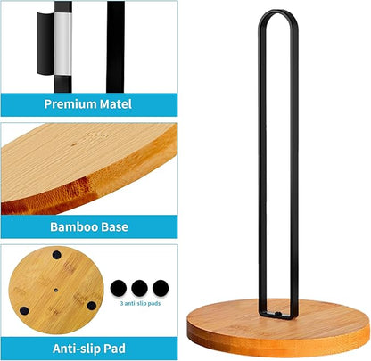 TONLEA Wooden Paper Towel Holder Countertop, Kitchen-Towel-Holder FreeStanding with Non-Slip Base for Bathroom Black-2PCS - Image 5