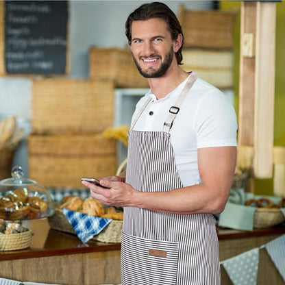 Handepo 4 Pcs Kitchen Aprons with Pockets Adjustable Waterproof Cotton Aprons Striped Apron for Women Men Chef Mother Gift - Image 5