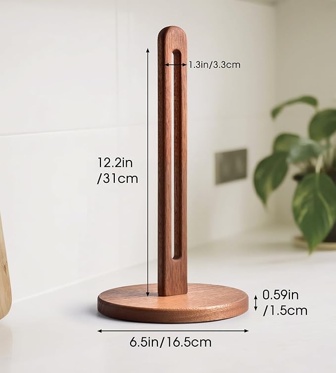 Acacia Wooden Paper Towel Holder Stand for Jumbo Roll - Stylish Kitchen Paper Rack Bathroom Towel Roll Stand Organizer, UA, Solid Wood Simply Standing Countertop Paper Roll Holder, Large - Image 5