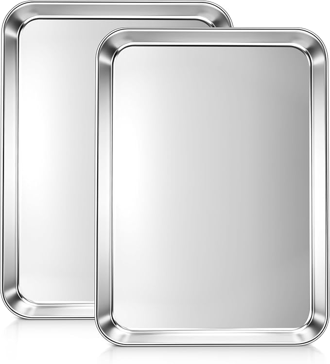 LIANYU Stainless Steel Baking Sheet Pans of 2, 12.4x9.7 Inch Quarter Sheet Pan, Heavy Duty Cookie Sheet for Baking, Bakeware Oven Tray for Food, Non Toxic & Easy Clean, Dishwasher Safe by LIANYU