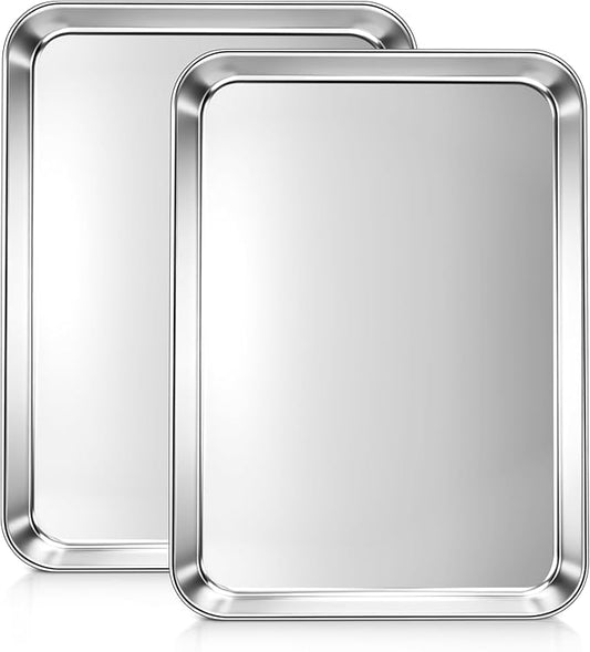 LIANYU Stainless Steel Baking Sheet Pans of 2, 12.4x9.7 Inch Quarter Sheet Pan, Heavy Duty Cookie Sheet for Baking, Bakeware Oven Tray for Food, Non Toxic & Easy Clean, Dishwasher Safe by LIANYU
