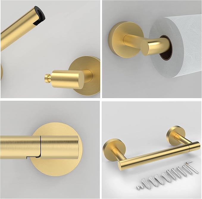 RARXTR Gold 2 Pack Toilet Paper Holder SUS304 Stainless Steel Double Post Pivoting Toilet Paper Roll Holder Wall Mounted Toilet Tissue Holder for Commercial Bathroom RV