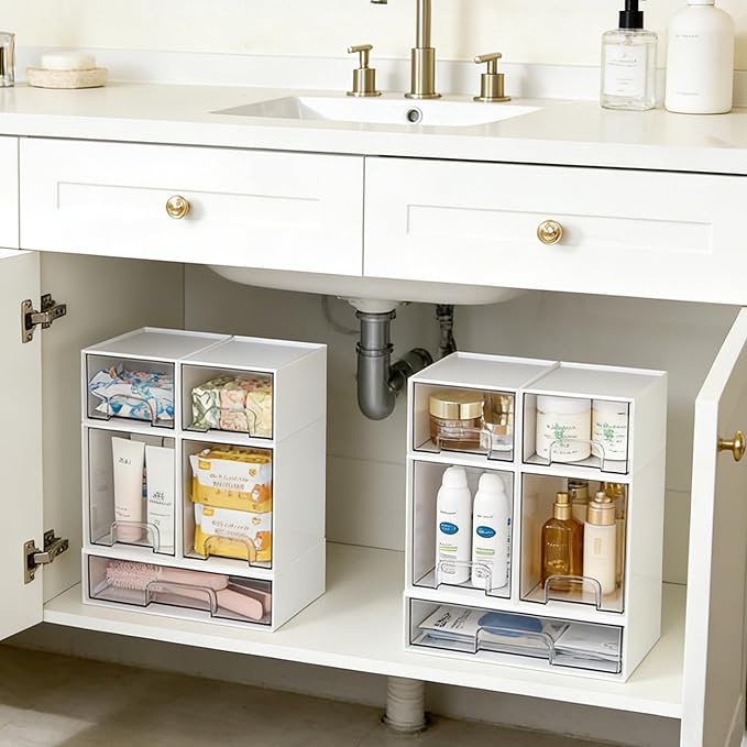Vtopmart Stackable Storage Drawers Set of 5, Plastic Organizer Bins for Baby Bottle, Beauty Supplies Storage, Ideal for Kichen Countertop, Vanity, Bathroom, Cabinet, Pantry Organization,White - Image 6
