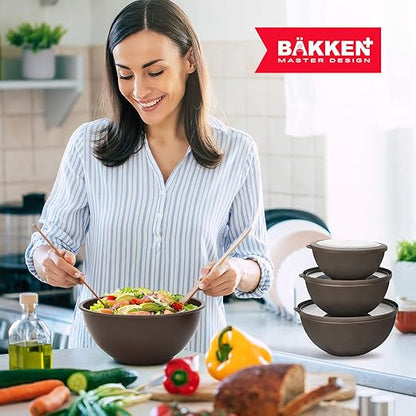 Bakken Master 12 Piece Plastic Nesting Bowls with Lids - Mixing Bowls Set includes 6 Prep Bowls and 6 Lids, BPA-Free, Reusable Meal Prep Containers, Microwave, Freezer & Dishwasher Safe, Brown - Image 9