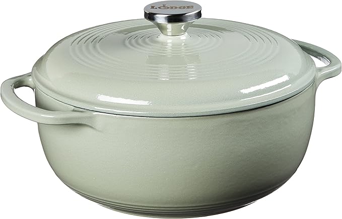 Lodge 4.5 Quart Enameled Cast Iron Dutch Oven with Lid – Dual Handles – Oven Safe up to 500° F or on Stovetop - Use to Marinate, Cook, Bake, Refrigerate and Serve – Desert Sage by Lodge