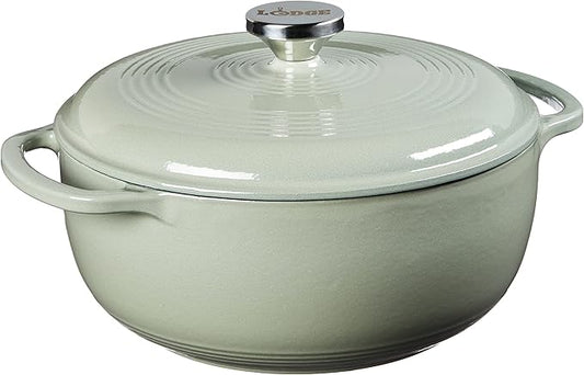 Lodge 4.5 Quart Enameled Cast Iron Dutch Oven with Lid – Dual Handles – Oven Safe up to 500° F or on Stovetop - Use to Marinate, Cook, Bake, Refrigerate and Serve – Desert Sage by Lodge