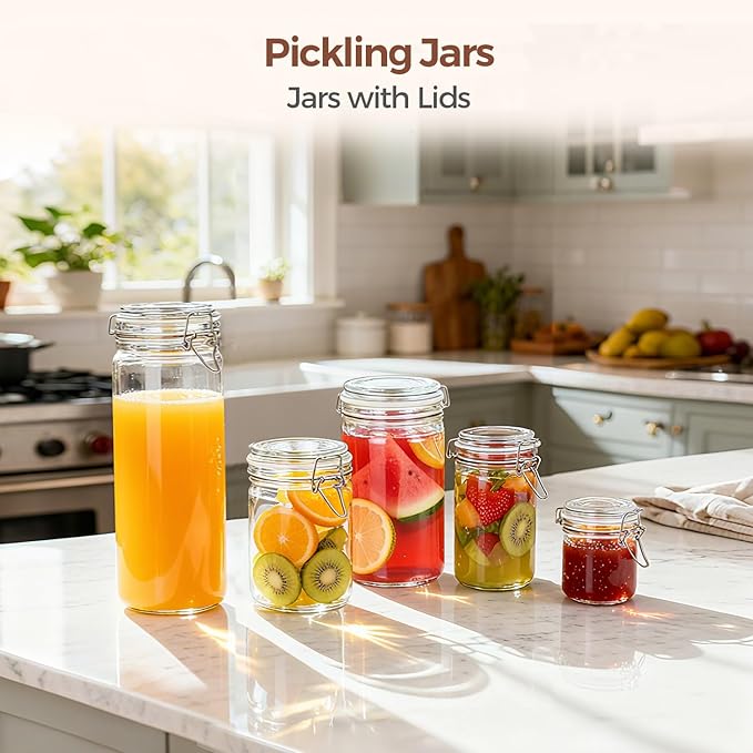 ComSaf 16oz Pint Jars with Airtight Lids (Set of 6), Cylindrical Glass Canisters for Sourdough Starter, Overnight Oats, & Pantry Organization, 500ml Hermetic Jars for Fermenting, Coffee & Spices - Image 6