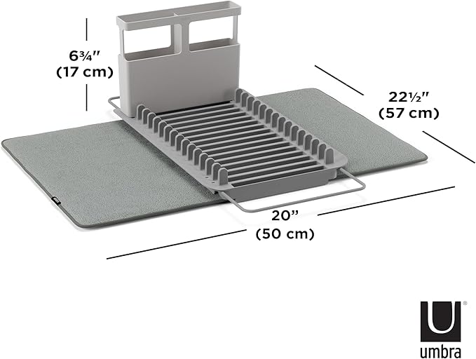 Umbra Udry Dish Rack and Microfiber Drying Mat – Space-Saving Design Folds Up for Easy Storage, Over-Sink Rack, Gray - Image 3
