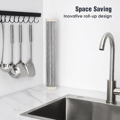 Tomorotec 17.7" x 12.5" Roll Up Dish Drying Rack Over Sink Drying Rack Sink Cover Kitchen Sink Accessories Gadget Multipurpose Organizer Foldable Stainless Steel Drainer - Image 3
