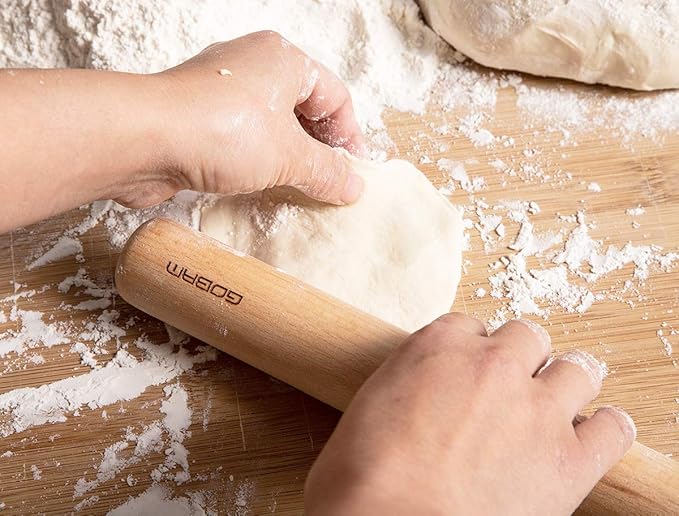 GOBAM Wood Rolling Pin, Large - Dough Roller for Pasta, Cookies, Pie, Pizza, Chapati, Fondant, Rolling Pins for Baking, Bread Making Tools and Supplies - 14.5 x 1.6 Inches - Image 6