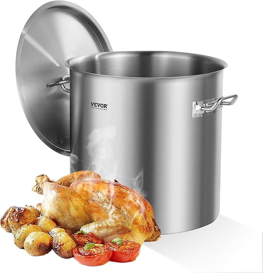 VEVOR Stainless Steel Stockpot, 53 Quart Large Cooking Pots, Cookware Sauce Pot with Lid, and Handle, Heavy Duty Commercial Grade Stock Pot, Sanding Treatment, for Large Groups Events Silver by VEVOR