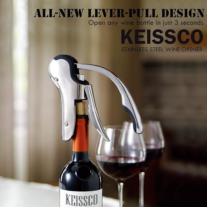 Stainless Steel Wine Opener Compact Vertical Corkscrew Wine Bottle Opener with Foil Cutter - Image 3