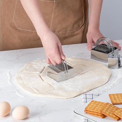 Biscuit Cutter Set Square Cookie Cutters with Handle 5 Pieces Stainless Steel Square Professional Baking Dough Tools for Cake - Image 3