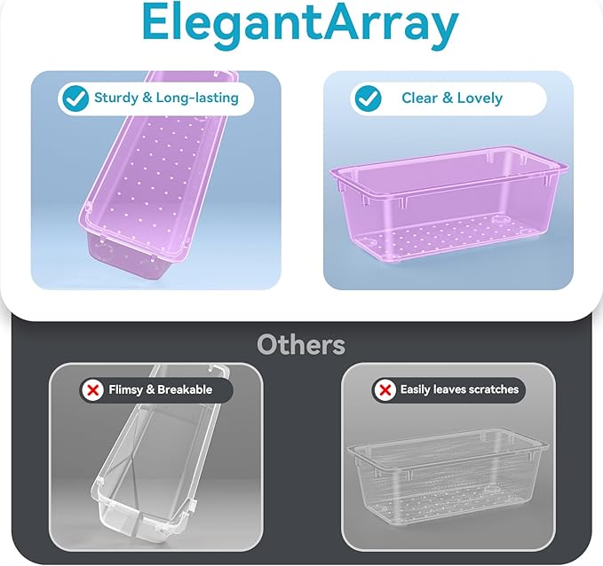 ElegantArray 12-Piece Drawer Organizer Set, 4 Sizes Versatile Plastic Vanity Organizer for Makeup, Stationery, Gadgets, in Kitchen, Bathroom, Office, and Bedroom, Purple - Image 3