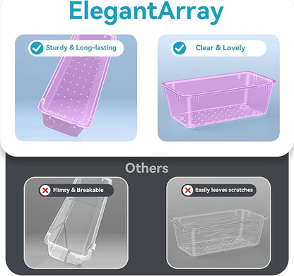 ElegantArray 12-Piece Drawer Organizer Set, 4 Sizes Versatile Plastic Vanity Organizer for Makeup, Stationery, Gadgets, in Kitchen, Bathroom, Office, and Bedroom, Purple - Image 3
