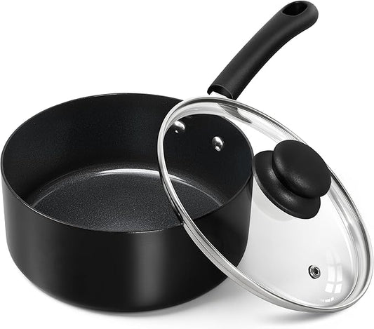 MICHELANGELO Nonstick Saucepan with Lid, Ceramic Sauce Pan Sets, Easy to Clean Sauce Pans, Multi-Purpose Cooking Pots, 2QT, Black by Michelangelo