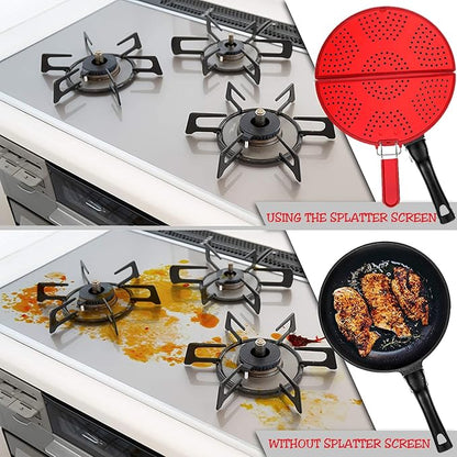 Splatter Screen for Frying Pan Foldable Grease Splatter Guard Silicone Splatter Shields Multifunction Oil Screen for Skillet with Folding Handle Bacon Splatter Screen Strainer - Image 2