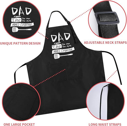 Rosoz Funny Black Chef Aprons for Men, Dad BBQ Legend, Adjustable Kitchen Cooking Aprons with Pocket Waterproof Oil Proof Father’s Day/Birthday