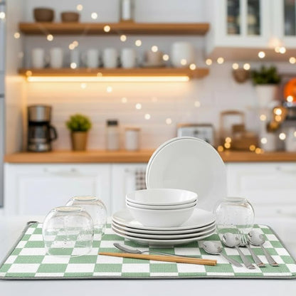 Zonon Green Checkered Dish Drying Mat for Kitchen Counter 16" x 24" Microfiber Absorbent Dish Drainer Rack Pads Fast Dry Mat Vintage Kitchen Decorations - Image 2