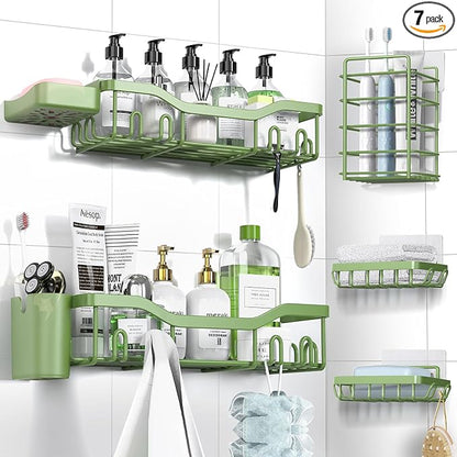 NESOMI Shower Caddy Adhesive Shower Organizer 7-Pack, Rustproof Stainless Steel Bathroom Shelves, Large Capacity No-Drill Rack Storage Accessories with Soap Dish Toothbrush Holder Hooks by OrganizeYourHomeEssentials