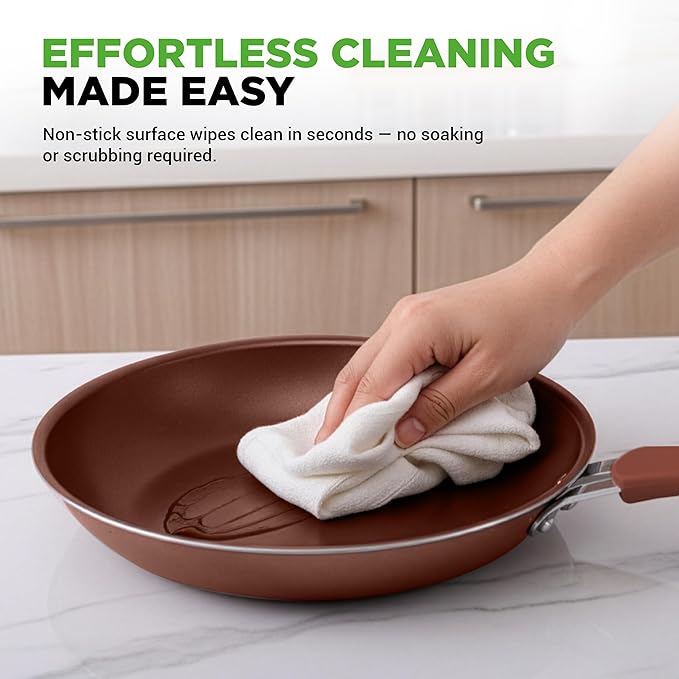 NutriChef 20 Piece Professional Home Kitchen Cookware and Bakeware, Pots and Pans Set Non Stick Kitchenware, Cool-Touch Handles, Safe for Gas, Electric, Induction Cooktops, Easy Clean, Brown - Image 4