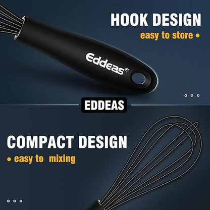 Eddeas Silicone Mini Whisk, Small whisks Non-Stick Tiny Whisks set of 2（5.5in & 7.5in）-Heat Resistant (450°F) Whisks, Balloon Egg Beater Perfect for Whisking, Beating, Mixing, Blending, Black - Image 8
