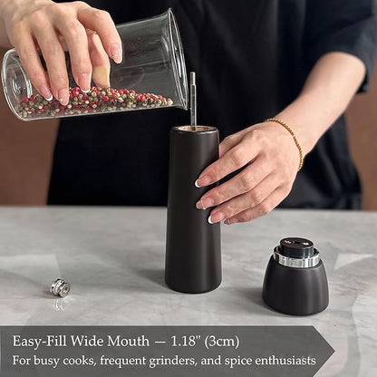 TLYSXPRO Wooden Pepper Grinder – Refillable Pepper Mill with Adjustable Upgraded Large Size Ceramic Burr – Manual Salt Grinder with Beech Wood Body – 8.3” Tall (Chestnut)