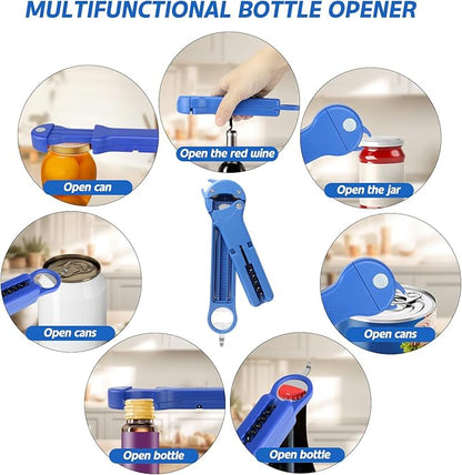 7 in 1 Jar Opener Bottle Opener and Wine Opener for Seniors with Arthritis, Weak Hands, Multi Retractable Magnetic Can Opener, Original Kitchen Lid Opener Tool (Blue)