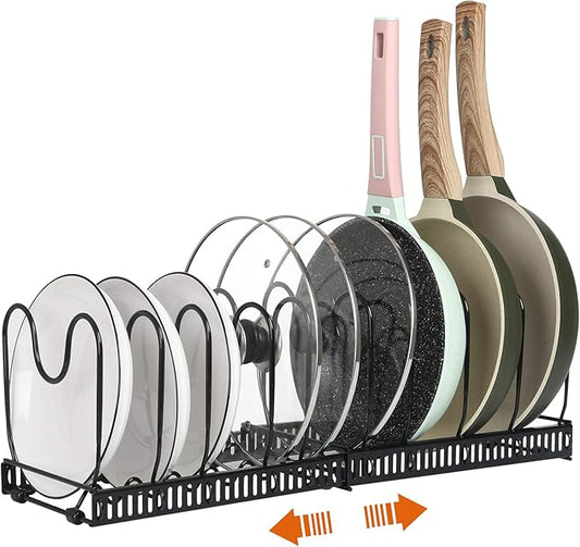 ROOHUA Pot Rack -Expandable Pan Organizer for Cabinet, Lid Holder with 10 Adjustable Compartment for Kitchen Cabinet Cookware Baking Frying Rack by ROOHUA