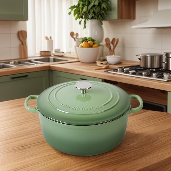 EDGING CASTING Enameled Cast Iron Dutch Oven Pot With Lid, 5.5 Quart, for Bread Baking, Cooking, Pistachio Green - Image 8