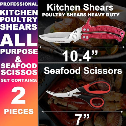 Heavy Duty Poultry Shears Seafood Scissors 2pcs set,Kitchen Shears for food Heavy Duty,Kitchen Scissors All Purpose,Chicken,Fish,Meat,Seafood, Easy to Cleaning,Dishwasher Safe