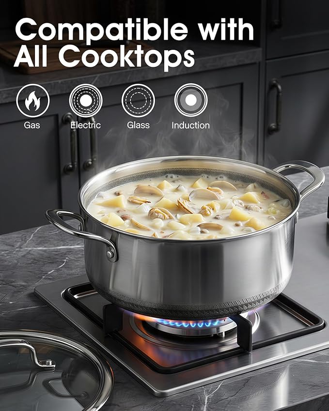 USELUCK Nonstick 5-QT Stock Pot with Glass Lid,Stay-Cool Handle,Oven-Safe,Dishwasher-safe,Compatible with All Cooktops. - Image 5