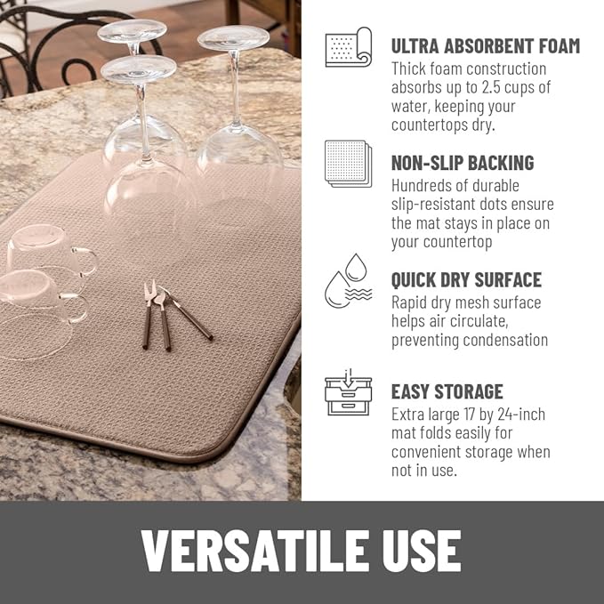 Bellemain XL Dish Mat 24" x 17" ( LARGEST MAT ) Microfiber Dish Drying Mat , Super absorbent ( Mocha ) - Image 4