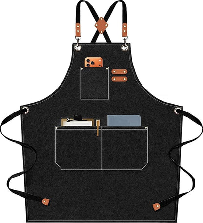 AFUN Chef Aprons for Men Women with Oversized Pockets, 16-Ounce Cotton Canvas Cross Back Heavy Duty Work Apron (Black) by BringYouaFun
