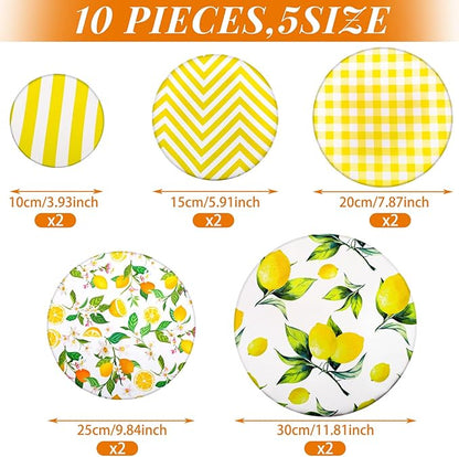 10 Pack Cloth Bowl Covers for Bread Rising - 5 Size Stretch Elastic Food Storage Container Lids - Reusable Cotton Fabric Covers for Food, Fruits, Leftovers (Lemon)