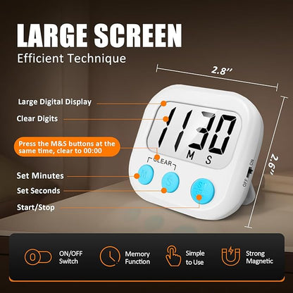 2 Pack Digital Kitchen Timer for Cooking Big Digits Loud Alarm Magnetic Backing Stand Cooking Timers for Baking White - Image 4
