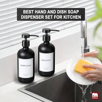 GMISUN Black Soap Dispenser, 2 Pack Matte Black Hand Soap Dispensers for Bathroom, 17 Fl Oz Glass Dish Soap Dispenser for Kitchen with Stainless Steel Pump, Modern Liquid Soap Bottle Set - Image 6