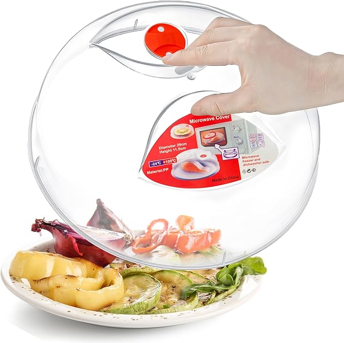 Large Microwave Cover for Food Easy Grip Microwave Splatter Cover Guard Lid with Steam Vent and BPA Free & 11.5 Inch, Dishwasher Safe by Layron