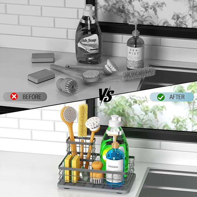 Kitchen Sink Caddy Organizer, [Stay-Dry Anywhere & No Drainage Needed] Sponge Holder for Kitchen Sink Countertop,Stainless Steel with Rust-Resistant Coating-10.24" L x 6.5" W x 5.83" H - Image 6