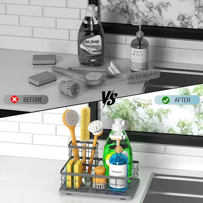 Kitchen Sink Caddy Organizer, [Stay-Dry Anywhere & No Drainage Needed] Sponge Holder for Kitchen Sink Countertop,Stainless Steel with Rust-Resistant Coating-10.24" L x 6.5" W x 5.83" H - Image 6