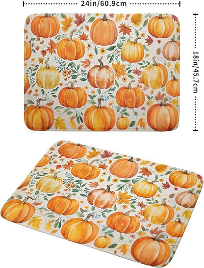 Fall Pumpkin Thanksgiving Dish Drying Mat for Kitchen Counter 18x24 Autumn Leaves Harvest Theme Absorbent Reversible Microfiber Drying Mats Kitchen Countertop Protector Dishes Drainer Pad - Image 2