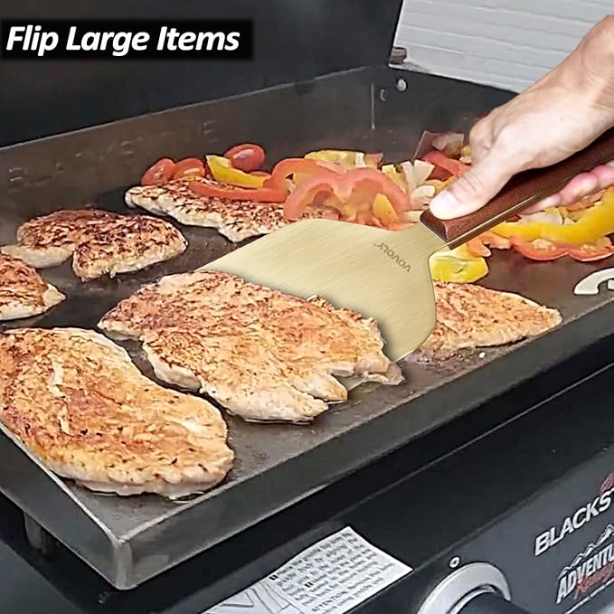 Vovoly Extra Wide Griddle Scraper, 5.5''x5.5'' Smashed Burger Scraper Grill Scraper Spatula Burger Turner - Full Tang Wooden Handle Professional Grade Grill Accessories, Knife Grade Stainless Steel - Image 7
